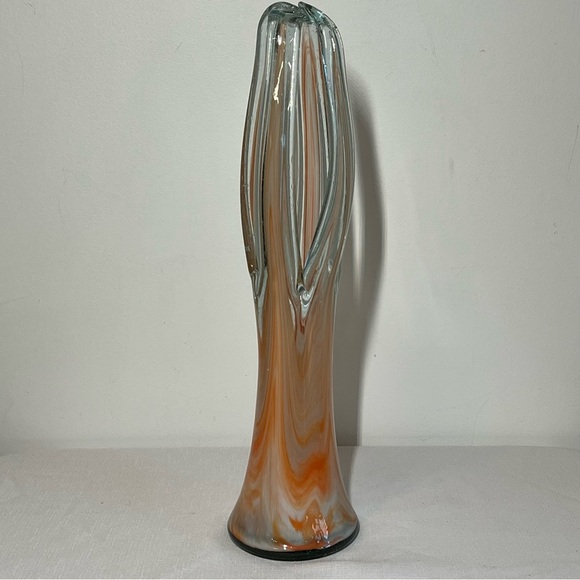 Arklahoma Co Art Glass Vase (Sooner Ozark) White Orange Swirl. Vintage - Picture 6 of 10